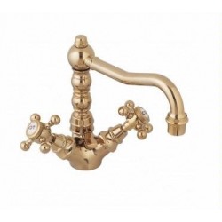 Victorian Single Hole Lav Faucet with Pop Up Drain and Swivel Spout Hot/Cold Ceramic Tabs 20-200-20