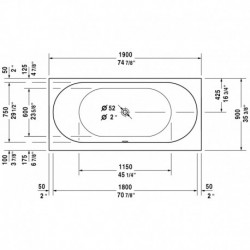 Darling New Rectangle Bathtub with Air-system for Furniture Panel with Two Backrest Slopes 710245