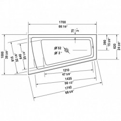 Paiova Corner Left Bathtub with Integrated Acrylic Panel with Air-system 710264