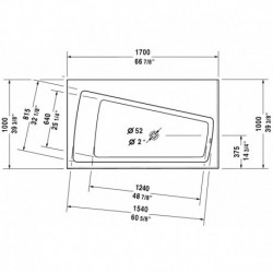Paiova Monolith Bathtub for Corner Left with Integrated Acrylic Panel with Jet-system 710270