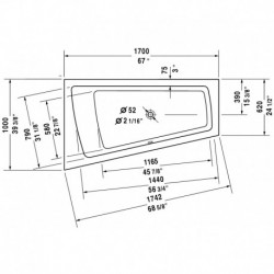 Paiova Corner Left Built-in Bathtub with Jet-system 710212