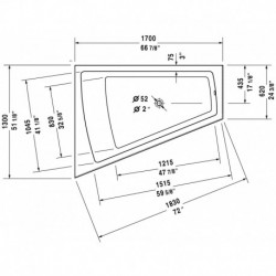 Paiova Corner Left Bathtub with Integrated Acrylic Panel with Jet-system 710266