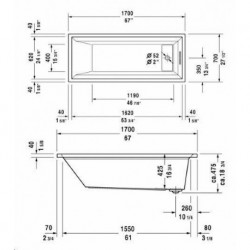 2nd Floor Rectangle Bathtub with Combi-system 710074