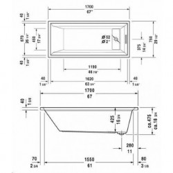 2nd Floor Rectangle Bathtub with Combi-system 710075