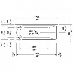 Darling New Rectangle Bathtub with Combi-system for Furniture Panel with One Backrest Slope Right 710241