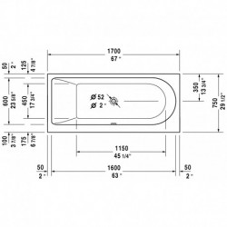 Darling New Rectangle Bathtub with Combi-system for Furniture Panel with One Backrest Slope Left 710242