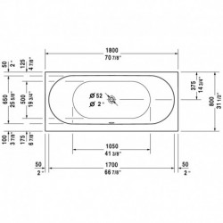 Darling New Rectangle Bathtub with Combi-system for Furniture Panel with Two Backrest Slopes 710244