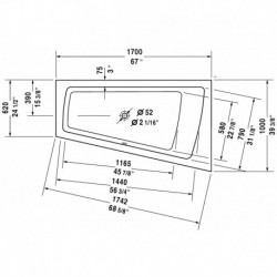 Paiova Corner Right Built-in Bathtub with Combi-system 710213