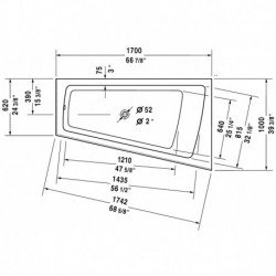 Paiova Corner Right Bathtub with Integrated Acrylic Panel with Combi-system with Heater 710265