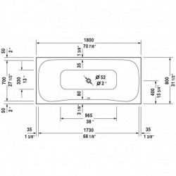 PuraVida Rectangle Bathtub with Combi-system 710182
