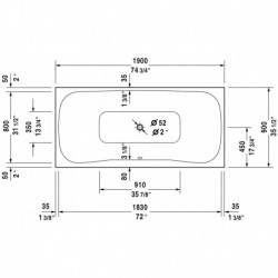 PuraVida Rectangle Bathtub with Combi-system 710183