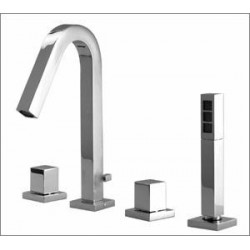Xrectangular 4 piece deckmount tub filler square handle with handshower X7718