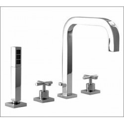 Xsquare 4 piece deckmount tub filler Cross handle with handshower X7618