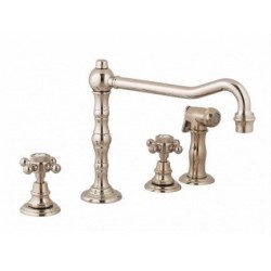 Victorian 4-Hole Kitchen Faucet with Swivel Spout and Hand Spray Hot/Cold Ceramic Tabs 20-111-20