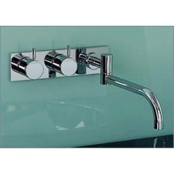 Vola Two-Handle Wall-Mounted Basin Mixer with Double-Swivel Spout and Plate (1.3 gpm) - 633K