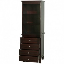 Bathroom Linen Tower in Espresso with Shelved Cabinet Storage and 4 Drawers