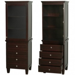 Bathroom Linen Tower in Espresso with Shelved Cabinet Storage and 4 Drawers