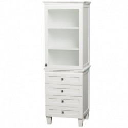Bathroom Linen Tower in White with Shelved Cabinet Storage and 4 Drawers