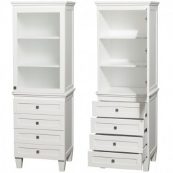 Bathroom Linen Tower in White with Shelved Cabinet Storage and 4 Drawers