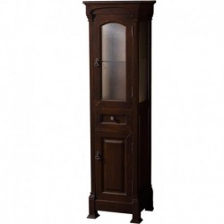 Solid Oak Bathroom Linen Tower with Cabinet Storage in Dark Cherry