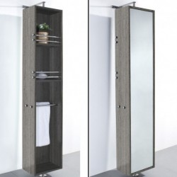 Linen Tower & 360 Degree Rotating Floor Cabinet with Full-Length Mirror in Gray Oak