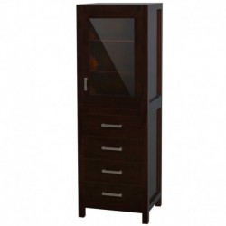 24 inch Linen Tower in Espresso with Shelved Cabinet Storage and 4 Drawers