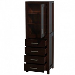 24 inch Linen Tower in Espresso with Shelved Cabinet Storage and 4 Drawers