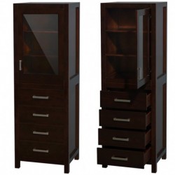 24 inch Linen Tower in Espresso with Shelved Cabinet Storage and 4 Drawers