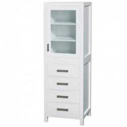 24 inch Linen Tower in White with Shelved Cabinet Storage and 4 Drawers