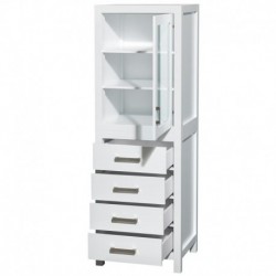 24 inch Linen Tower in White with Shelved Cabinet Storage and 4 Drawers