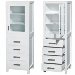 24 inch Linen Tower in White with Shelved Cabinet Storage and 4 Drawers