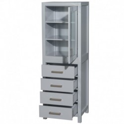 24 inch Linen Tower in Gray with Shelved Cabinet Storage and 4 Drawers