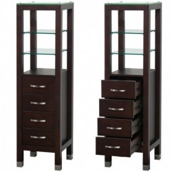 Linen Tower with Glass Shelving and 4 Drawers in Espresso