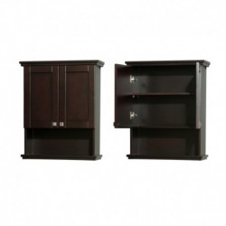 Solid Oak Bathroom Wall-Mounted Storage Cabinet in Espresso