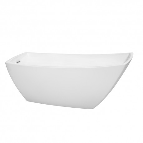 67 inch Freestanding Bathtub in White with Polished Chrome Drain and Overflow Trim