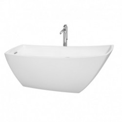 67 inch Freestanding Bathtub in White with Floor Mounted Faucet, Drain and Overflow Trim in Polished Chrome