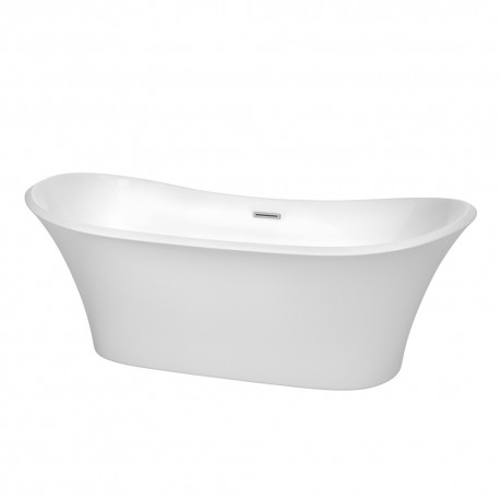 71 inch Freestanding Bathtub in White with Polished Chrome Drain and Overflow Trim