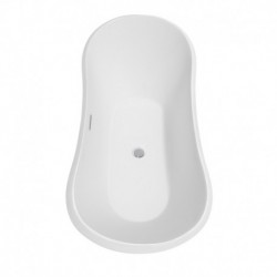 71 inch Freestanding Bathtub in White with Polished Chrome Drain and Overflow Trim