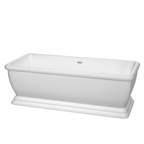 68 inch Freestanding Bathtub in White with Polished Chrome Drain and Overflow Trim