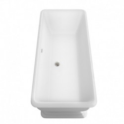 68 inch Freestanding Bathtub in White with Brushed Nickel Drain and Overflow Trim