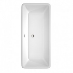 68 inch Freestanding Bathtub in White with Brushed Nickel Drain and Overflow Trim