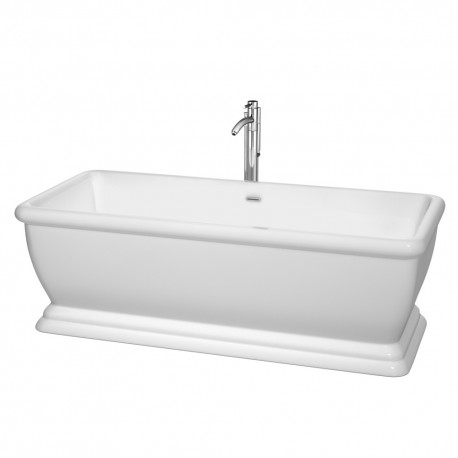68 inch Freestanding Bathtub in White with Floor Mounted Faucet, Drain and Overflow Trim in Polished Chrome