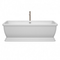 68 inch Freestanding Bathtub in White with Floor Mounted Faucet, Drain and Overflow Trim in Brushed Nickel
