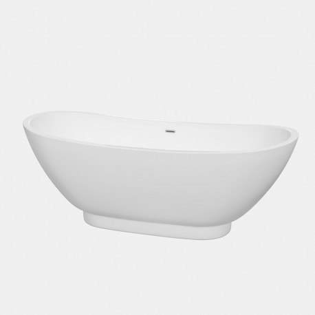 69 inch Freestanding Bathtub in White with Polished Chrome Drain and Overflow Trim