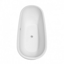 69 inch Freestanding Bathtub in White with Polished Chrome Drain and Overflow Trim