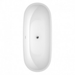 69 inch Freestanding Bathtub in White with Polished Chrome Drain and Overflow Trim