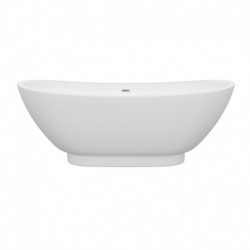 69 inch Freestanding Bathtub in White with Brushed Nickel Drain and Overflow Trim