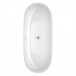 69 inch Freestanding Bathtub in White with Brushed Nickel Drain and Overflow Trim