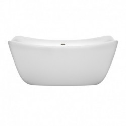 67 inch Freestanding Bathtub in White with Brushed Nickel Drain and Overflow Trim