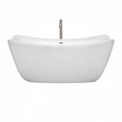 67 inch Freestanding Bathtub in White with Floor Mounted Faucet, Drain and Overflow Trim in Brushed Nickel